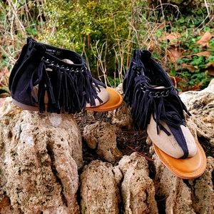 Not Rated Fringe Chain Faux Leather Sandals 8 1/2